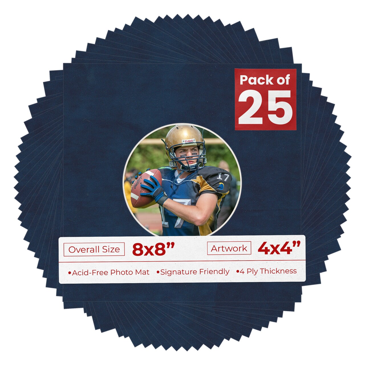 Navy Suede Mat Board for 8x8 Frames - Circle Opening for 4x4 Photos